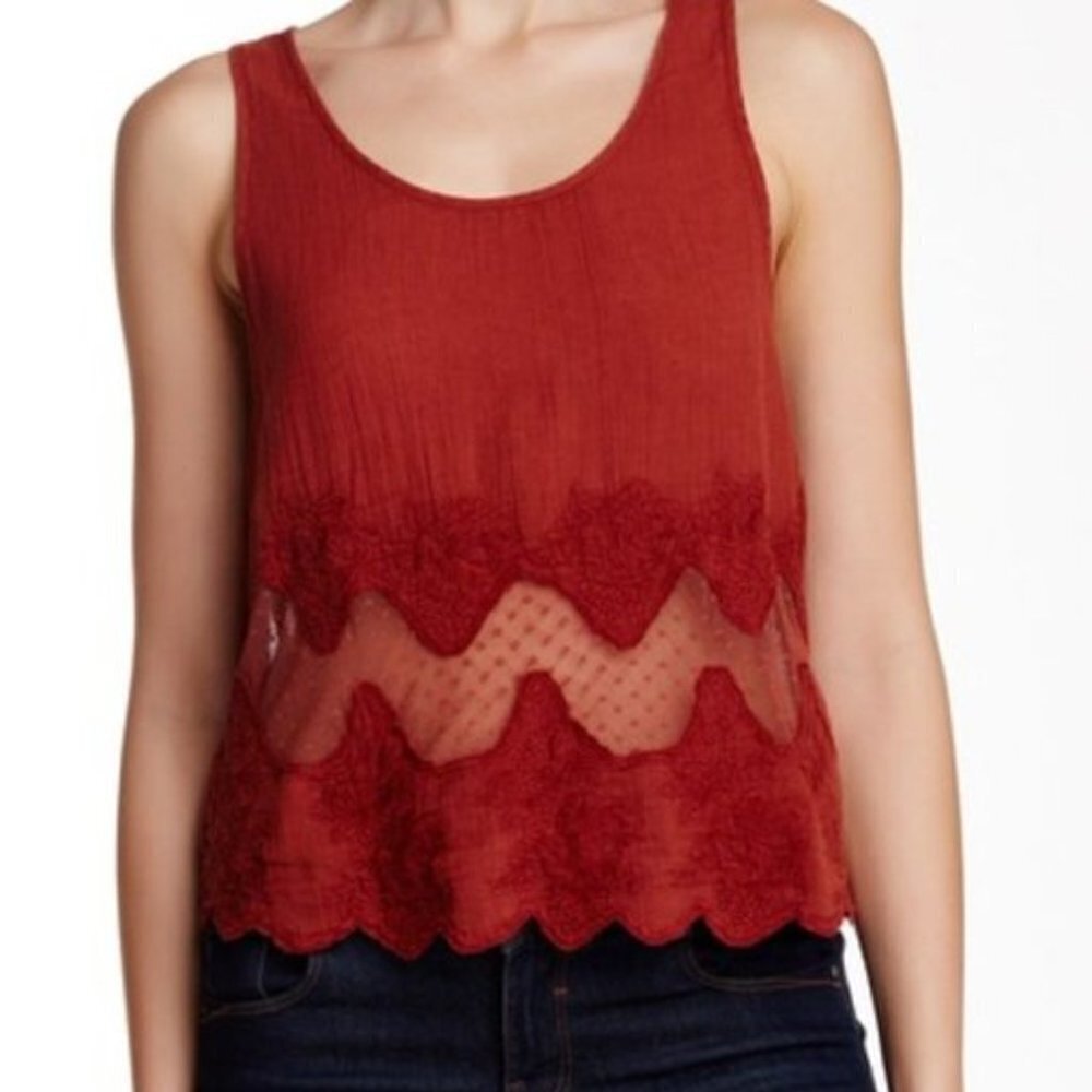 MELROSE & MARKET Tank Rust Flowy Mesh Lace Cropped